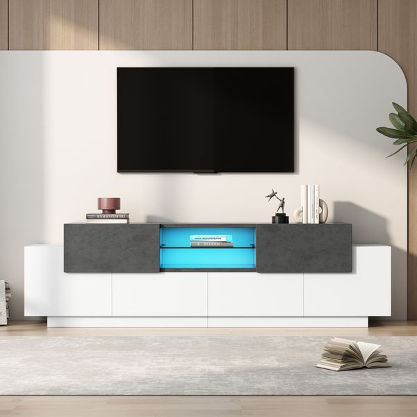 TV-Möbel, Particle Board mit Glasablagen, 180x40x45 cm, Weiß+Grau
