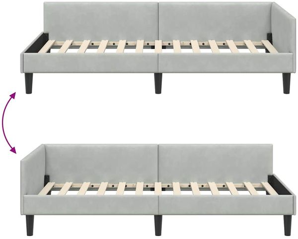 vidaXL Eckbettgestell mit Kopfteil Hellgrau 90 cm x 190 cm Samt 42016144 Bild 9