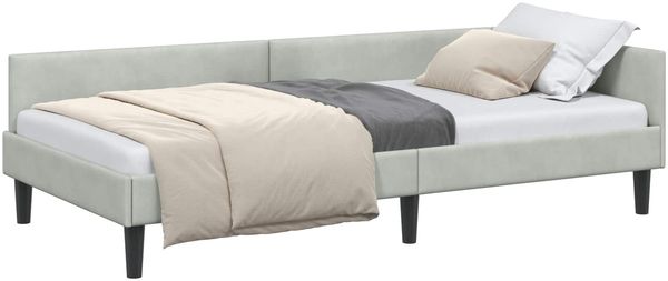 vidaXL Eckbettgestell mit Kopfteil Hellgrau 90 cm x 190 cm Samt 42016144 Bild 2
