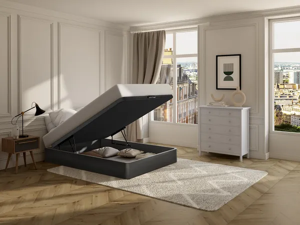 Vente-unique - HESTIA Lattenrost und Bettrahmen Holz, Platte Schwarz - B 120 cm x H 30 cm x L 200 cm