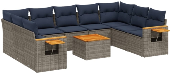 vidaXL 10-tlg. Garten-Sofagarnitur mit Kissen Grau Poly Rattan 3227125