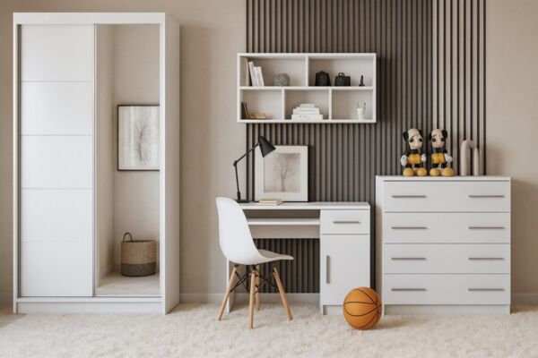 Deine Möbel 24 Jugendzimmer-Set TILL PLUS 05 Möbel Set in Weiß Matt oder Eiche Sonoma, (Set, 4-tlg, ideale Möbel für Kinder und Jugendliche), Modernes Set, Kleiderschrank, Schreibtisch, Kommode & Wandregal