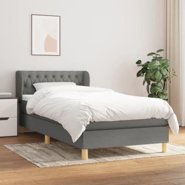 Einzelbett, Polsterbett mit Matratze Stoff Dunkelgrau 100 x 200 cm