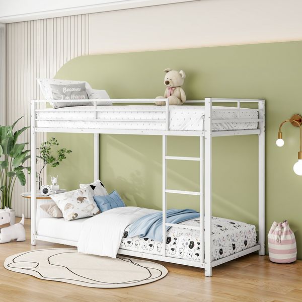 Etagenbett mit 2 Schlafgelegenheiten, Lattenrost, Leiter und Rausfallschutz, 90x200 cm, Kinderbett, Metallbett