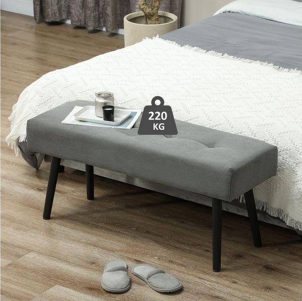 HOMCOM Polsterbank mit Cordbezug, Metallbeine (Schuhbank, 1-St, getuftete Bettbank), für Schlafzimmer, Wohnzimmer, Flur 100 x 36 x 45 cm Grau