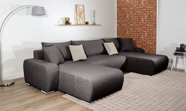 COLLECTION AB Wohnlandschaft Paola U-Form, B: 314 cm, Bettfunktion, Bettkasten & 4 Zierkissen, Federkern