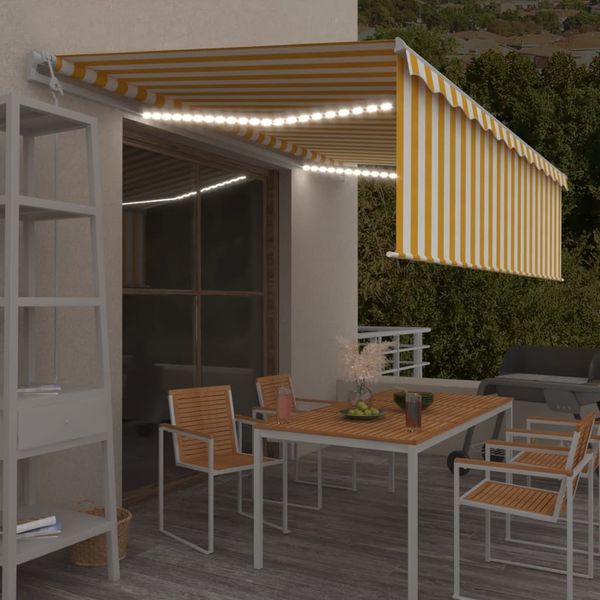 vidaXL Markise Automatisch mit Rollo LED Windsensor 5x3m Gelb & Weiß 3069353
