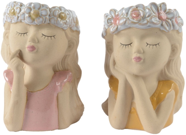 Decoris season decorations Blumentopf, Blumentopf / Übertopf Blumenmädchen 16cm Steingut 1 Stück sortiert