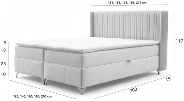 Boxspringbett Schlafzimmerbett DAMIEN 120x200cm Stoff Salvador Dunkelgrau Bild 6