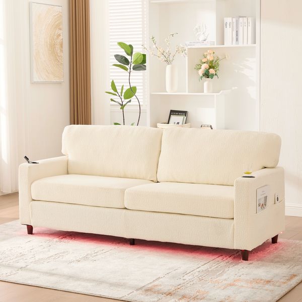 Zweisitzer Sofa 203x77,5x86 cm – Chenille-Bezug mit USB-C und LED-Beleuchtung