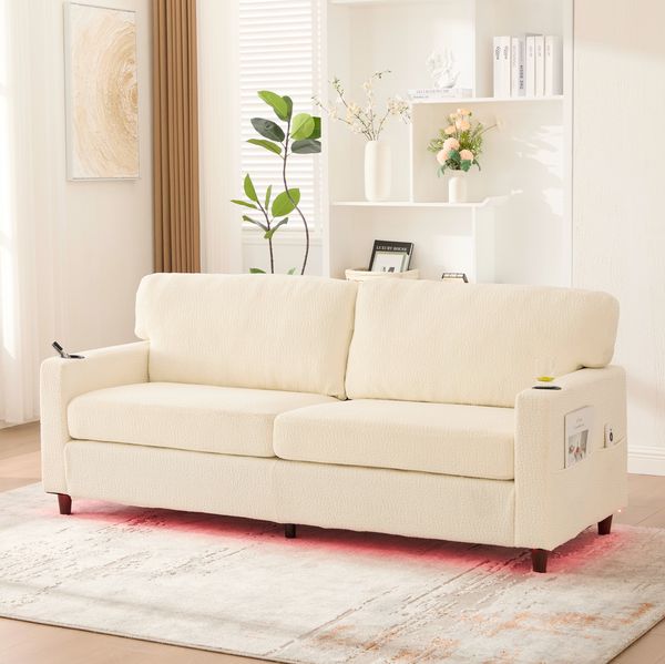 Zweisitzer Sofa 203x77,5x86 cm – Chenille-Bezug mit USB-C und LED-Beleuchtung
