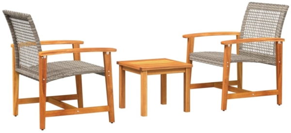 vidaXL 3-tlg. Bistro-Set Grau Poly Rattan und Akazienholz 367602