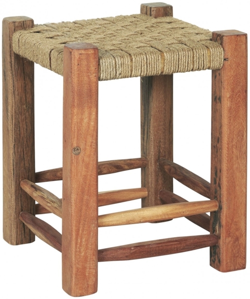 Ib Laursen - Hocker Holz Jute Geflochten H46cm Holzhocker Schemel Unika 23074-00