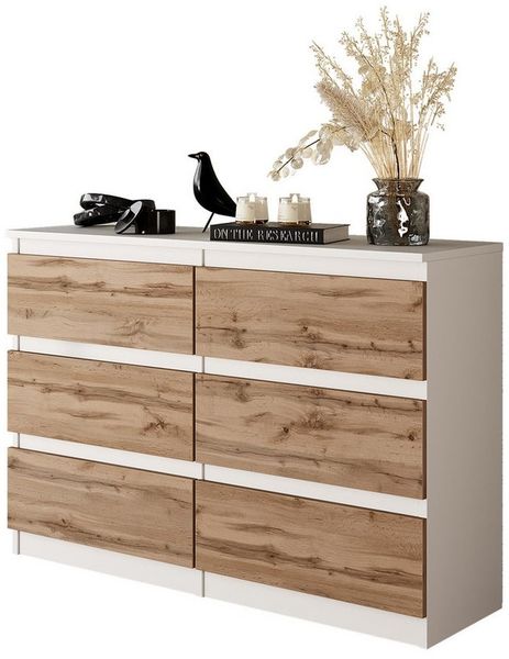 Furnica Kommode Weiß Kommode 100 cm Matt mit 6 Schubladen- Wohn - und Schlafzimmer