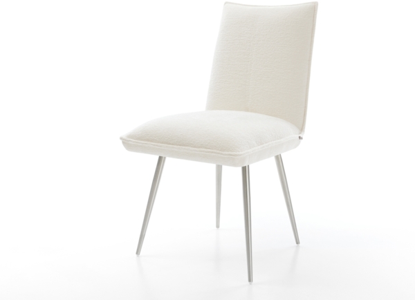 Esszimmerstuhl Lelio-Flex Bouclé Soft Beige 4-Fuß konisch Edelstahl Taschenfederkern