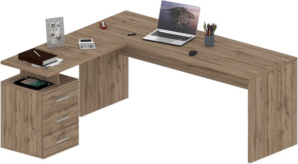 Eckschreibtisch >Novara< in wotan eichefarben, Holzwerkstoff - 100x75x60 (BxHxT)
