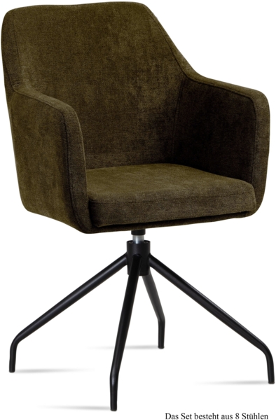 Armlehnstuhl drehbar (8er-Set) Donnie 57x87x60 Schwarz/Khaki