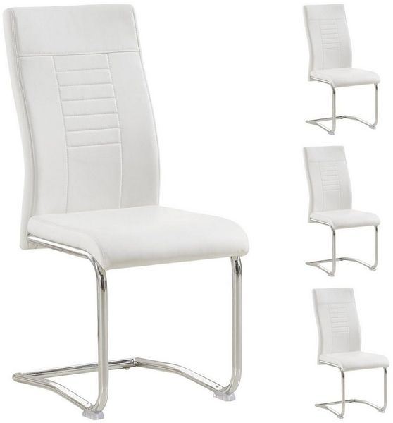 CARO-Möbel 4er Set Esszimmerstuhl Loano Küchenstuhl Schwingstuhl, Gestell in Chrom, Bezug aus Lederimitat in weiß