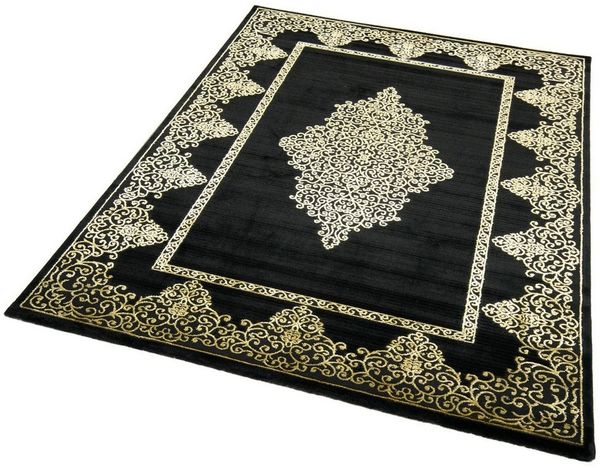 Carpetia Teppich Teppich Wohnzimmer Kurzflor Teppich Ornamente schwarz gold, rechteckig, Höhe: 12 mm