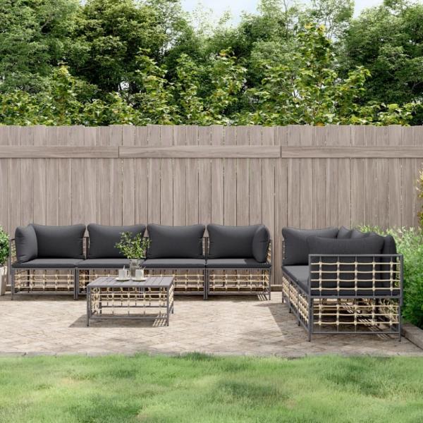 vidaXL 8-tlg. Garten-Lounge-Set mit Kissen Anthrazit Poly Rattan 3186707