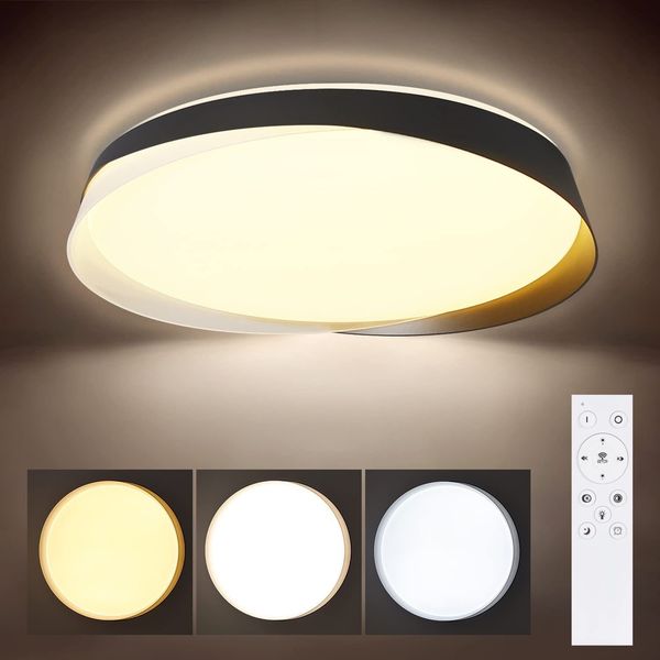 ZMH Deckenlampe LED Deckenleuchte Wohnzimmer - Dimmbar Schlafzimmerlampe Schwarz 36W Wohnzimmerlampe mit Fernbedienung Schlafzimmer Deckenbeleuchtung Rund Modern für Küche Flur Esszimmer