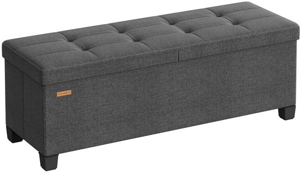 SONGMICS Sitzbank mit Aufbewahrung, mit Beinen, Aufbewahrungsbox, faltbar, mit klappbarem Deckel, Sitzbank, für Wohnzimmer, Schlafzimmer, Eingang, Stoff in Leinenoptik, 110 cm, Schiefergrau LSF079GN01