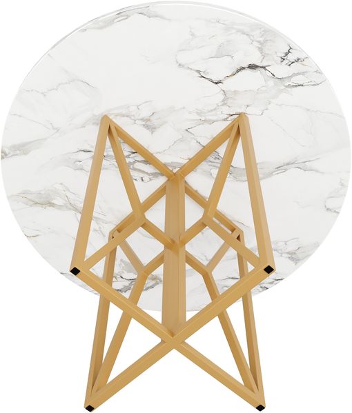 Runder Esstisch (80 x 80 x 76 cm), leichter und luxuriöser runder Tisch für 4-6 Personen, geeignet für Esszimmer und Wohnzimmer, goldene Beine, marmorierte Tischplatte aus MDF Bild 4