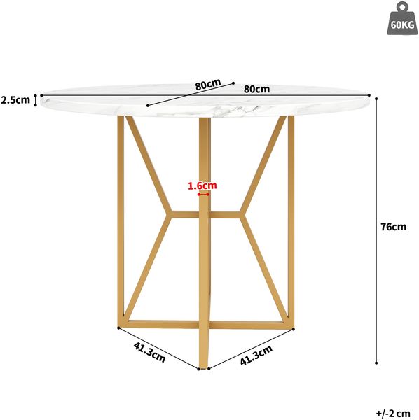 Runder Esstisch (80 x 80 x 76 cm), leichter und luxuriöser runder Tisch für 4-6 Personen, geeignet für Esszimmer und Wohnzimmer, goldene Beine, marmorierte Tischplatte aus MDF Bild 7