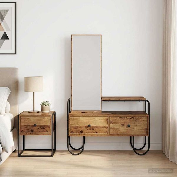 vidaXL Schminktisch mit Schubladen mit Regal Altholz Holzwerkstoff 8007687