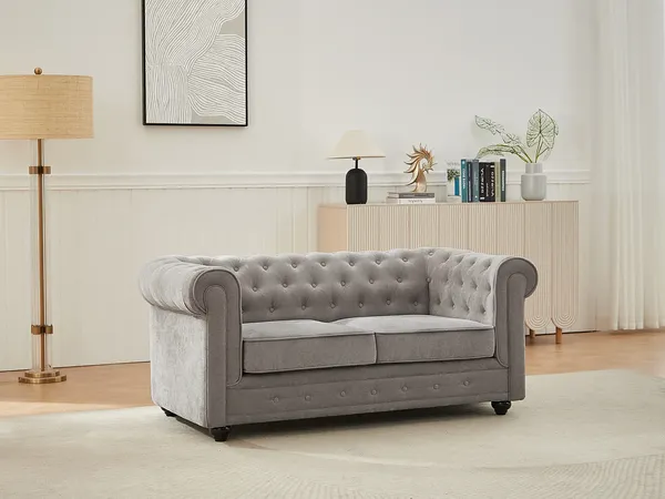 Vente-unique - CHESTERFIELD Sofa Stoff Grau - B 88 cm x H 72 cm x L 168 cm