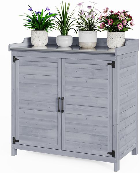 Bealife Pflanztisch mit Unterschrank, Gartenschrank mit Arbeitsplatte mit 1 Bewegbarer Einlegeboden für den Innen- und Außenbereich (Grau, 48T x 98B x 95H)