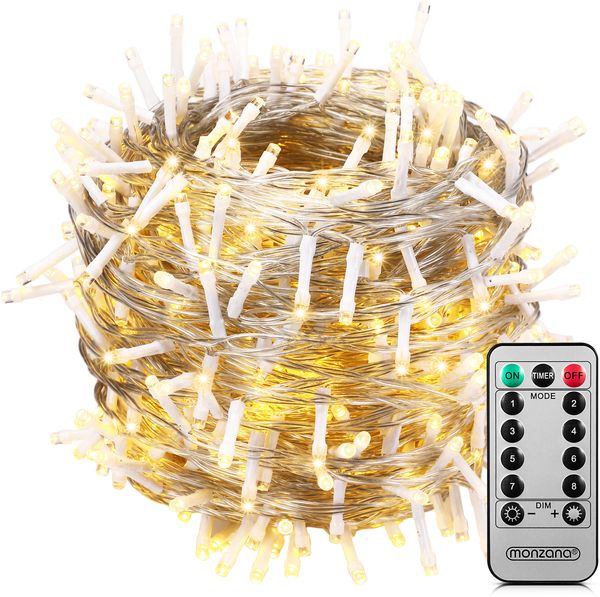 Lichterkette 60m 600 LED warmweiß transparent Fernbedienung