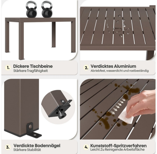 HOMALL Gartentisch Gartenanbautisch 80/160 cm,ausziehbarer Aluminiumtisch (ohne Stühle) (Mehrfach-Esstisch mit wetterfester und rostfreier Ausführung für Terrasse, Garten, Pool) Bild 3