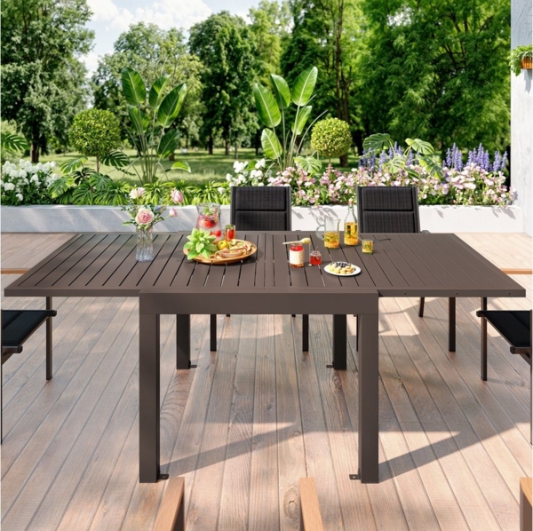 HOMALL Gartentisch Gartenanbautisch 80/160 cm,ausziehbarer Aluminiumtisch (ohne Stühle) (Mehrfach-Esstisch mit wetterfester und rostfreier Ausführung für Terrasse, Garten, Pool) Bild 2
