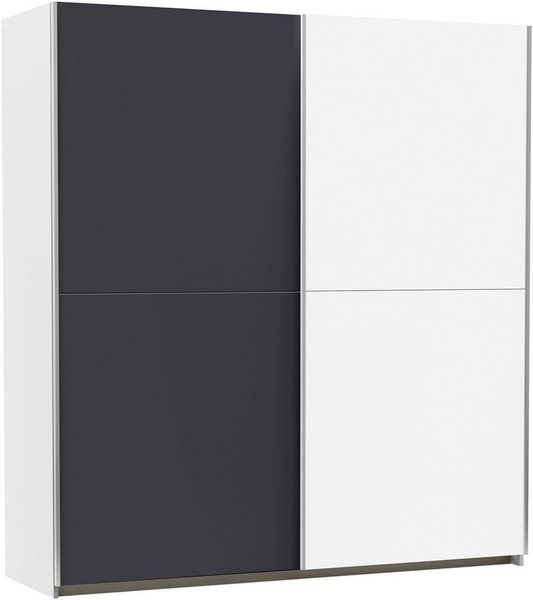 Rauch Möbel Saturn, Schwebetürenschrank mit zusätzlichen Fachböden, Kleiderschrank, Kleiderschränke, Garderobe, Schrank mit Stauraum, 2-türig, Farbe Grau-metallic/Alpinweiß, 175 x 191 x 59 cm