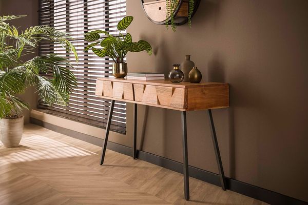 KAWOLA Schminktisch ANYL Konsolentisch Akazie massiv natur 2 Schubladen 77 x 40 x 125 cm