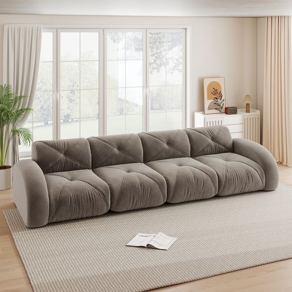 4-Sitzer Modulsofa H 76 x T 358 x B 95 cm aus Chenille, rahmenlos, erweiterbar, in Braun