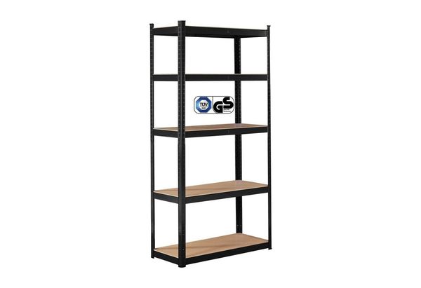 Arebos Schwerlastregal 180 x 90 x 40 cm | 875kg Tragkraft | 0,63 mm | 5 MDF-Platten Regal Lagerregal Kellerregal Steckregal Werkstattregal | Schwarz
