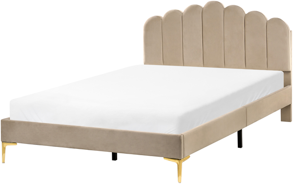 Bett mit Lattenrost Samtstoff SAUVIAN 140 x 200 cm Taupe
