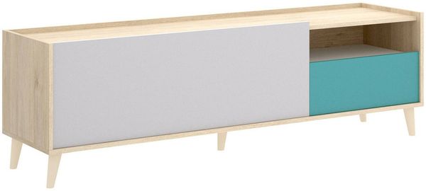 Dmora Axterix TV-Ständer, niedriges Wohnzimmer-Sideboard, Wohnzimmer-Sideboard für Fernseher, 155 x 43 x 47 cm, Eiche und Weiß