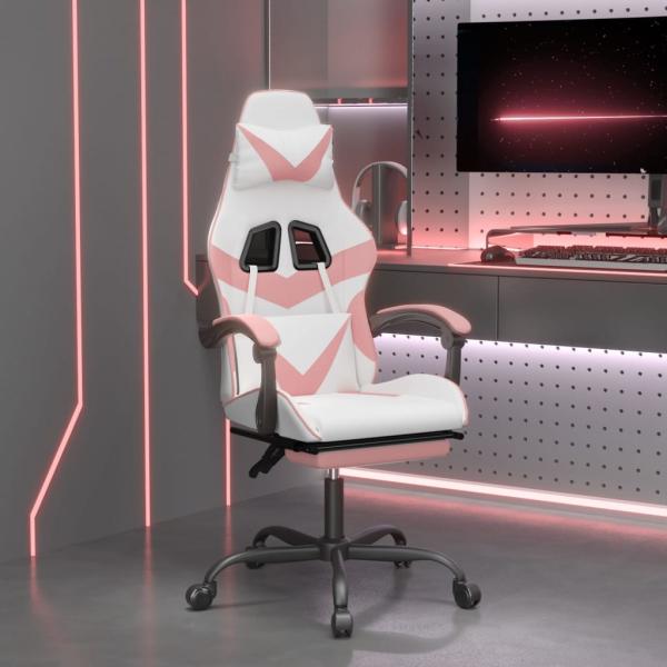 vidaXL Gaming-Stuhl mit Fußstütze Drehbar Weiß & Rosa Kunstleder 349564