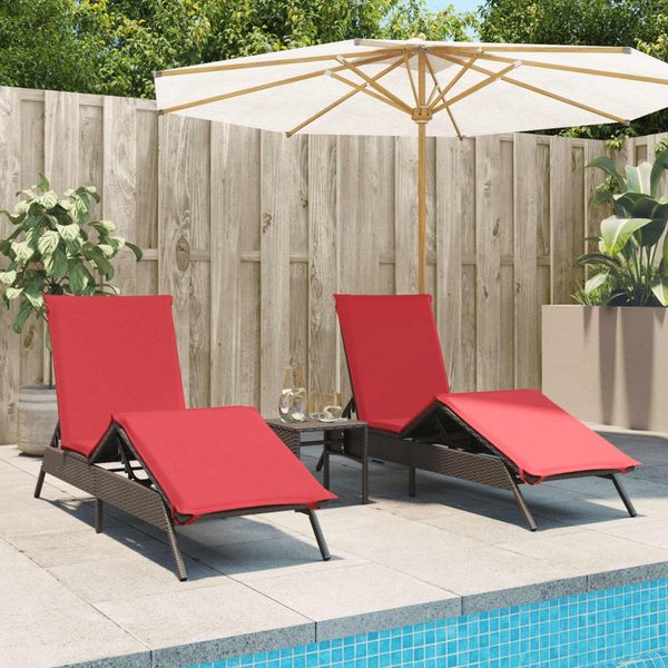 Sonnenliege 2 pcs, Gartenliege mit Tisch Braun Poly Rattan