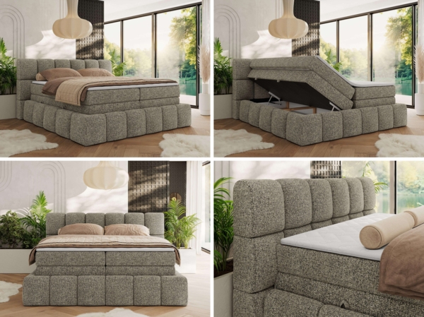 Boxspringbett NIRA KING, Doppelbett mit Fußteil, 7-Zonen Multipocket-Matratzen und Topper, Schlafzimmerbett - 120 x 200 cm - Grau Struktur - H4 Bild 2