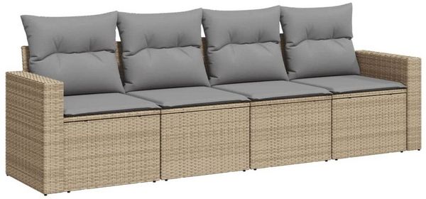 vidaXL 4-tlg. Garten-Sofagarnitur mit Kissen Beige Poly Rattan 3251016