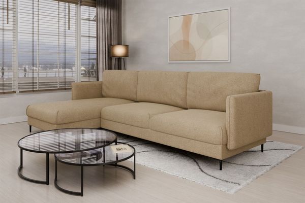 Ecksofa Designersofa HELMER MAX Stoff Baloo Beige Ottomane Links