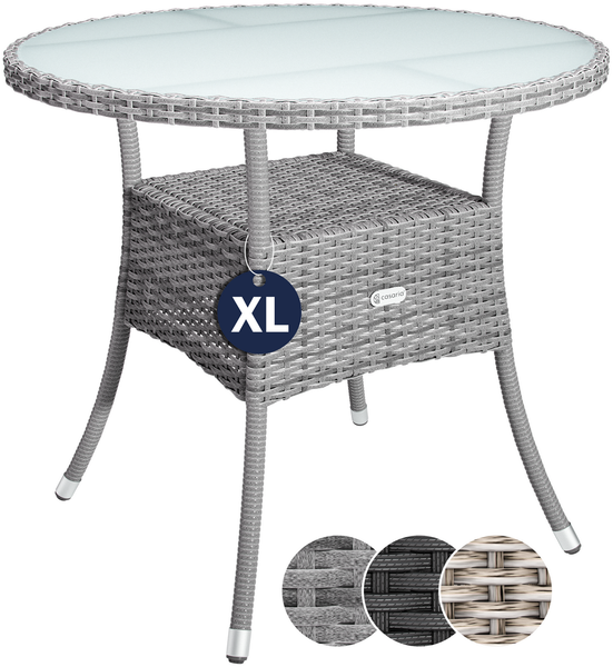 CASARIA® Polyrattan Balkontisch Beistelltisch Rund Ø 80cm Grau