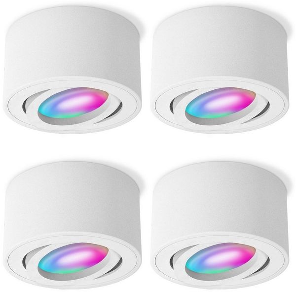 SSC-LUXon LED Aufbaustrahler CELI-1WM Aufbauspot flach weiss schwenkbar mit WiFi RGB LED dimmbar, Warmweiß bis Tageslicht