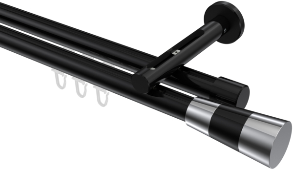 Innenlauf-Gardinenstangen-Set Siteno Tanara 300 cm (geteilt in 3 x 100 cm), 2-läufig, 20 mm Ø Schwarz