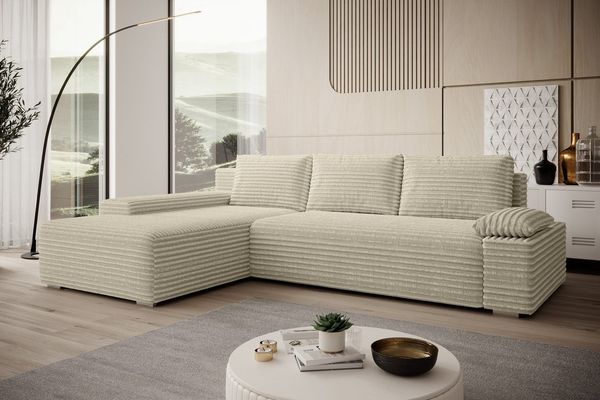PROMETO Möbel Ecksofa Ecksofa LINEA mit Schlaffunktion und Bettkasten in Beige und Grau