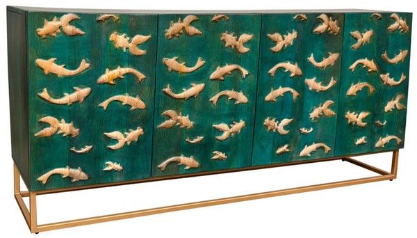 riess-ambiente Sideboard GOLDEN LAGOON 180cm türkis/gold- Mangoholz, Metall, 3D-Front, Stauraum (Einzelartikel, 1 St), Organizer Kommode - ideal für Flur, Wohn- & Schlafzimmer od. Fernseher